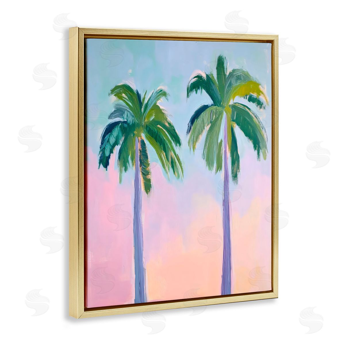 LSR Design Studio Pastel Skies And Palms Gold Floating Frame Canvas Art Print