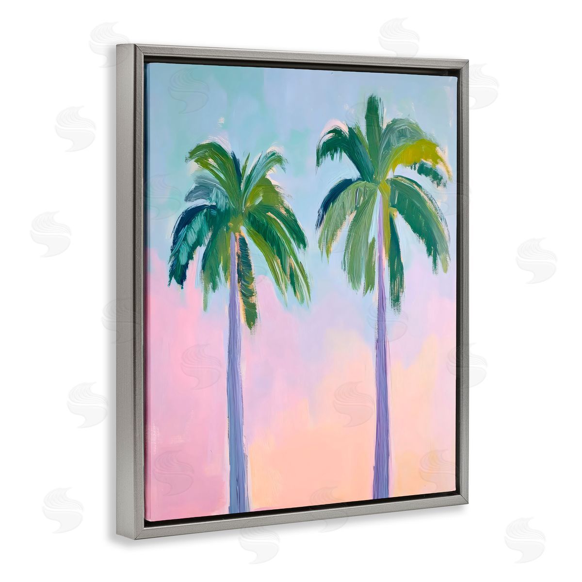LSR Design Studio Pastel Skies And Palms Gray Floating Frame Canvas Art Print