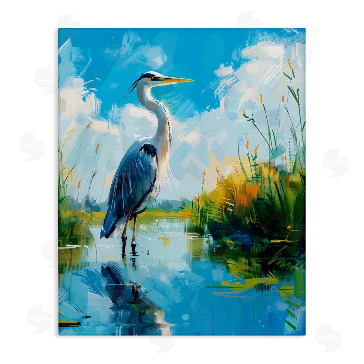 LSR Design Studio Blue Heron in Wetlands Canvas Wall Art Print