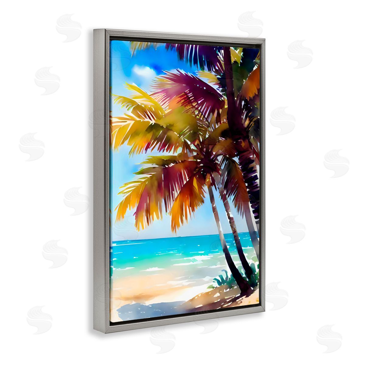 LSR Design Studio Shady Beach Palm Leaves Gray Floating Frame Canvas Art Print
