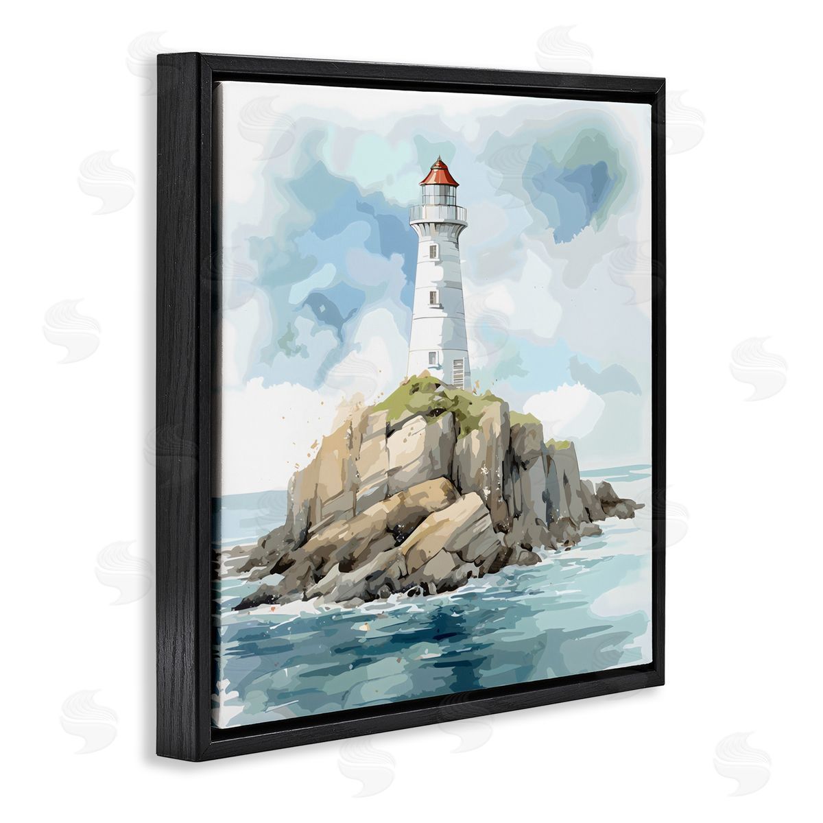 LSR Design Studio Red Roof Lighthouse Black Floating Frame Canvas Wall Art Print