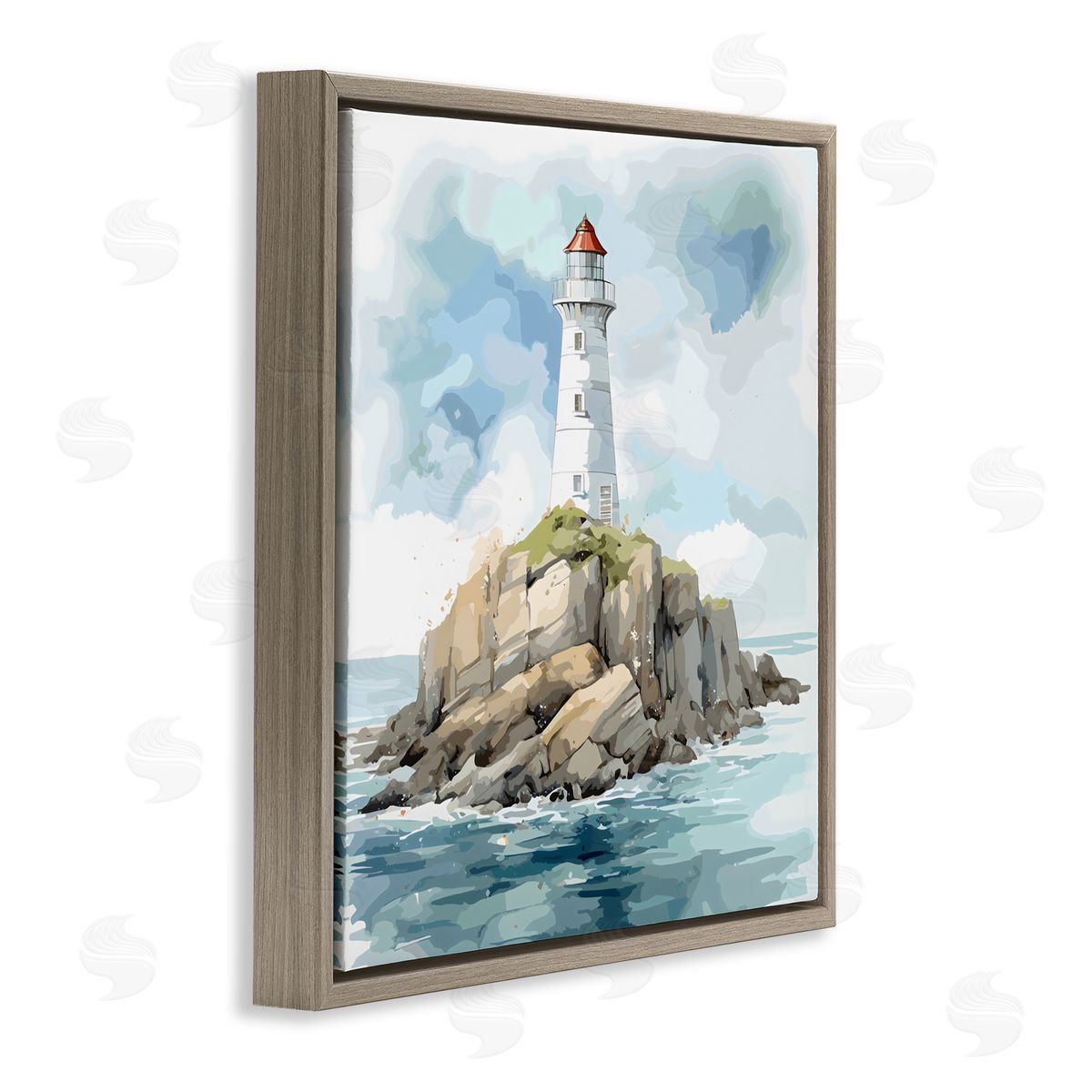 LSR Design Studio Red Roof Lighthouse Brown Floating Frame Canvas Art Print