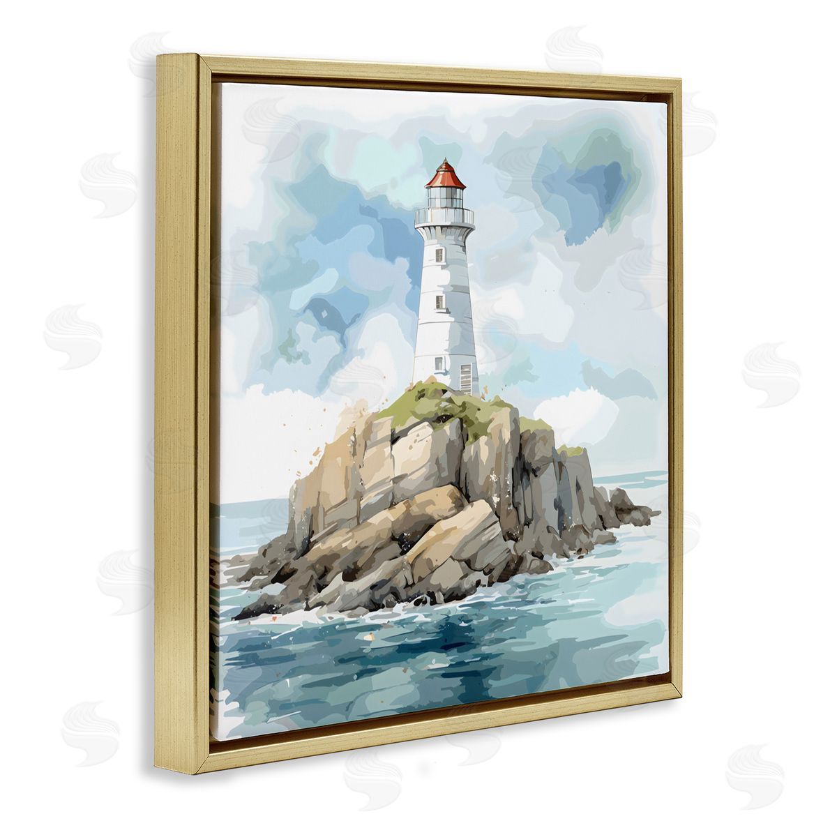LSR Design Studio Red Roof Lighthouse Gold Floating Frame Canvas Art Print