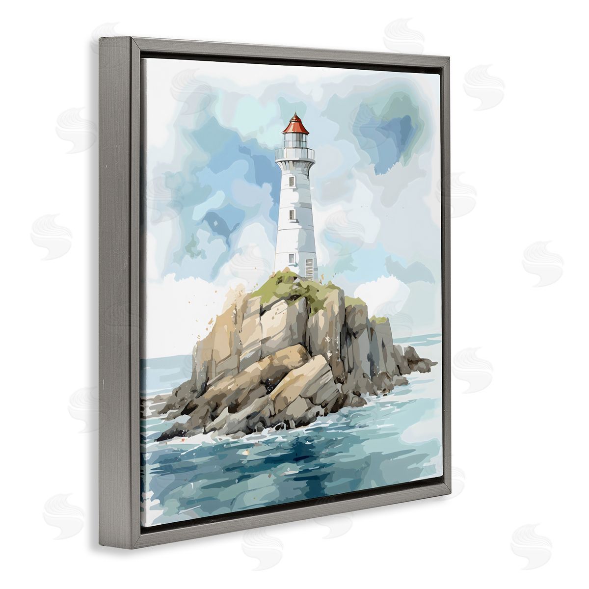 LSR Design Studio Red Roof Lighthouse Gray Floating Frame Canvas Art Print