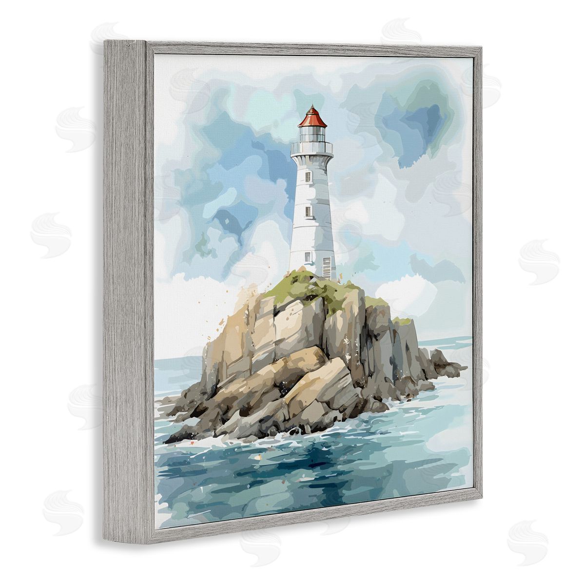 LSR Design Studio Red Roof Lighthouse Gray Framed Giclee Art Print