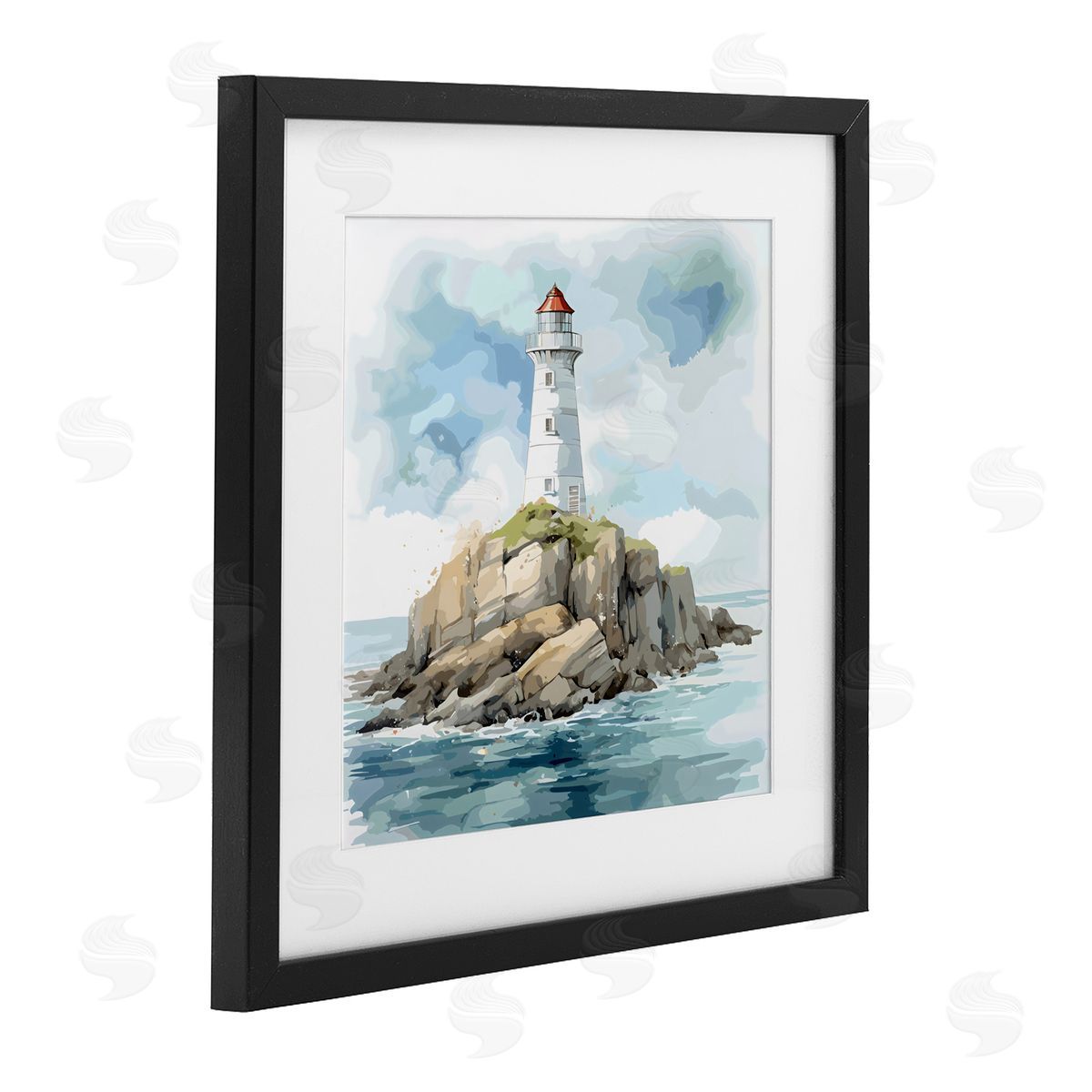 LSR Design Studio Red Roof Lighthouse Black Framed Print Under Glass Art