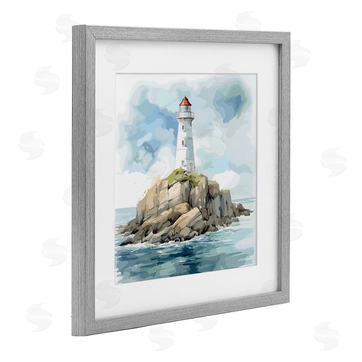 LSR Design Studio Red Roof Lighthouse Gray Framed Print Under Glass Art