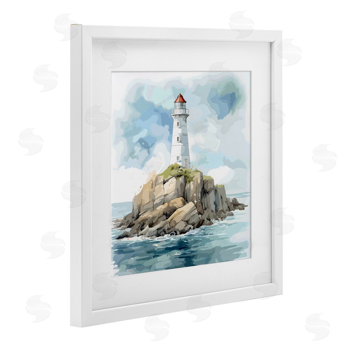 LSR Design Studio Red Roof Lighthouse White Framed Print Under Glass Art