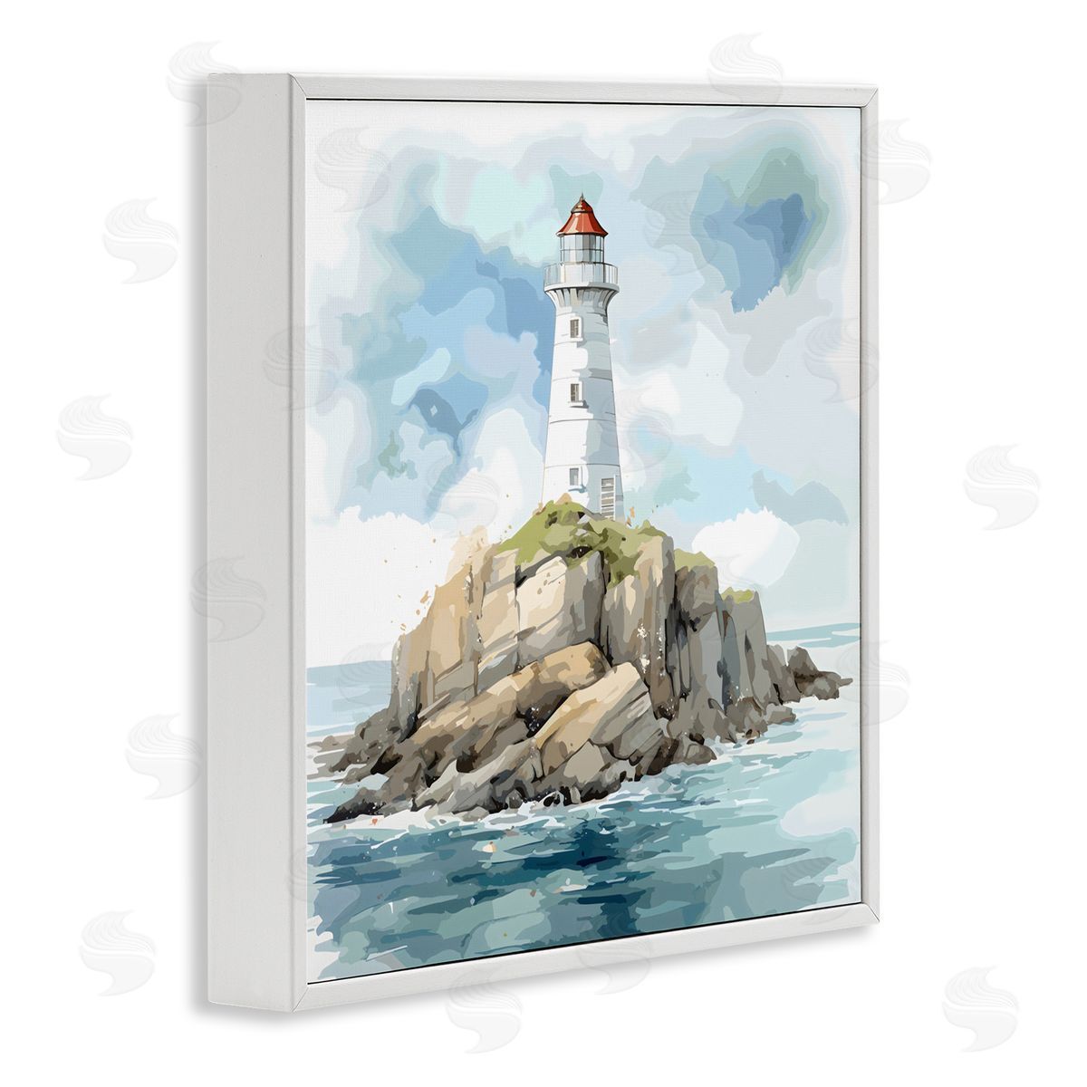 LSR Design Studio Red Roof Lighthouse White Frame Giclee Art Print