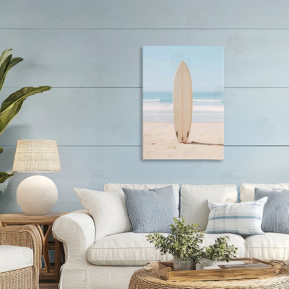 LSR Design Studio Neutral Centered Surfboard Printed Wall Art in Room
