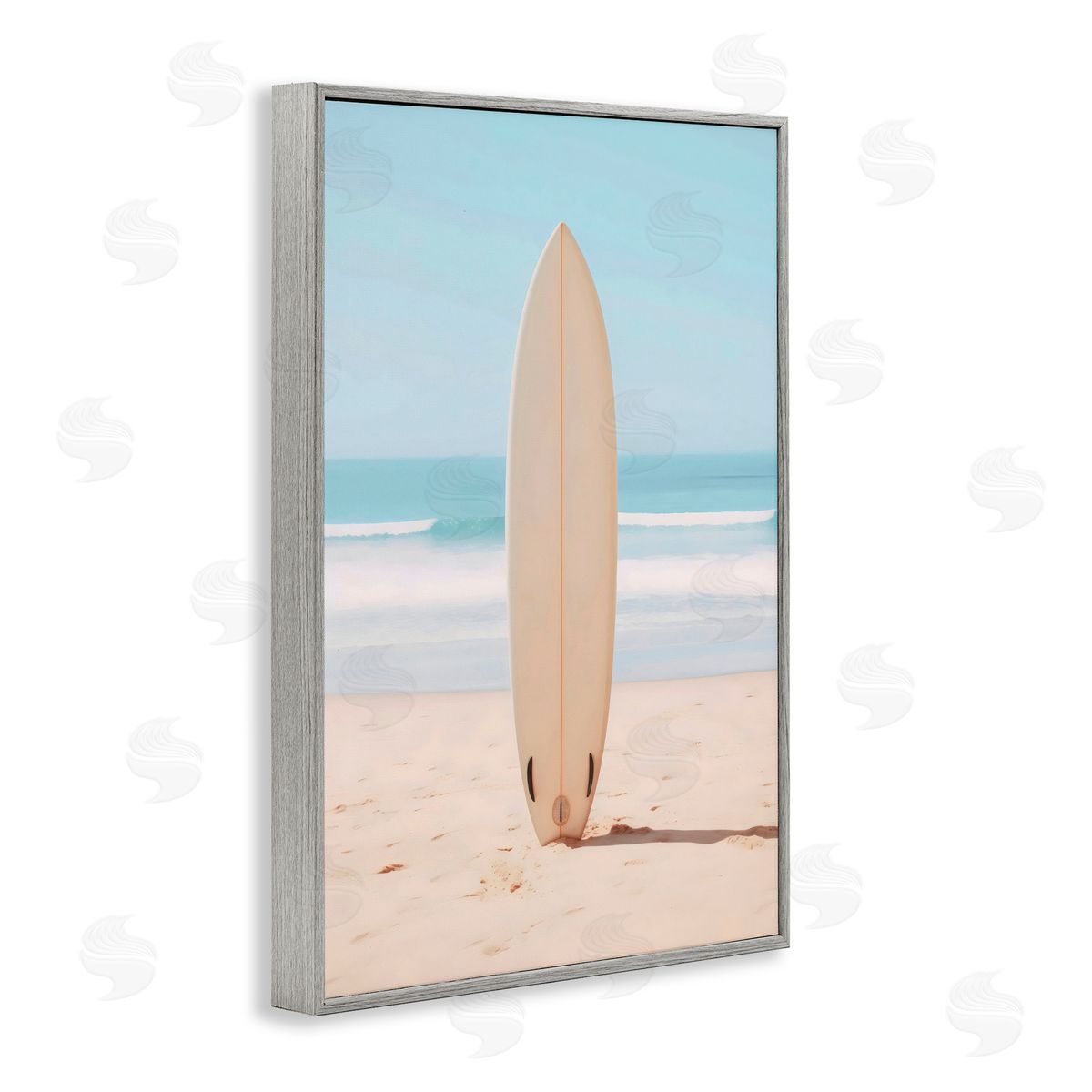 LSR Design Studio Neutral Centered Surfboard Gray Framed Giclee Art Print