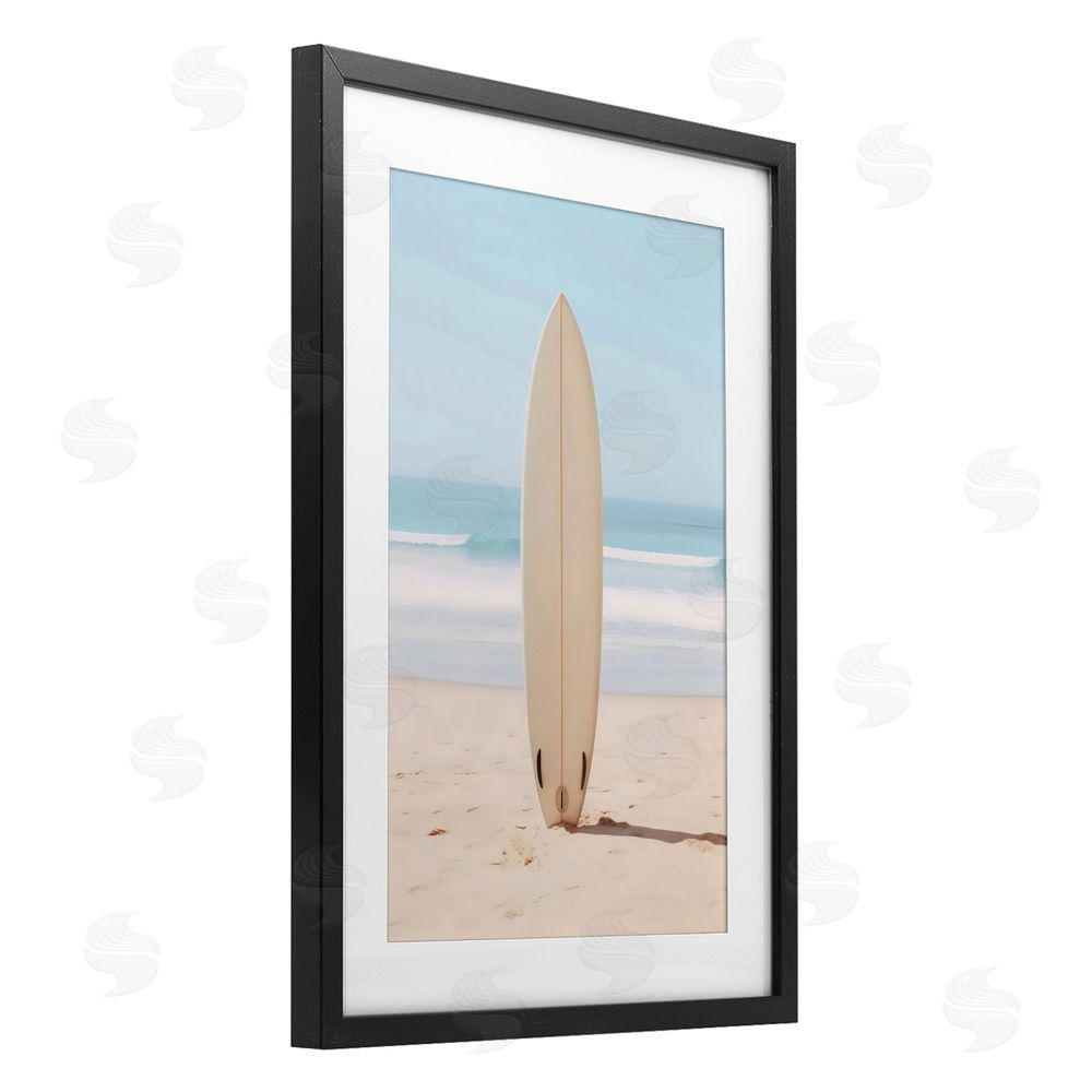 LSR Design Studio Neutral Centered Surfboard Black Framed Print Under Glass Art