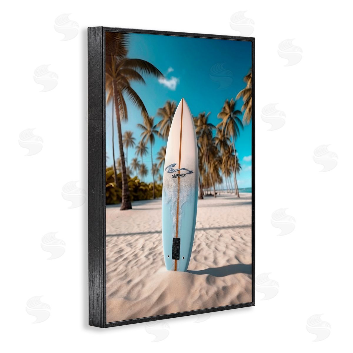 LSR Design Studio Standing Surfboard Coastal Blur Black Framed Giclee Art Print