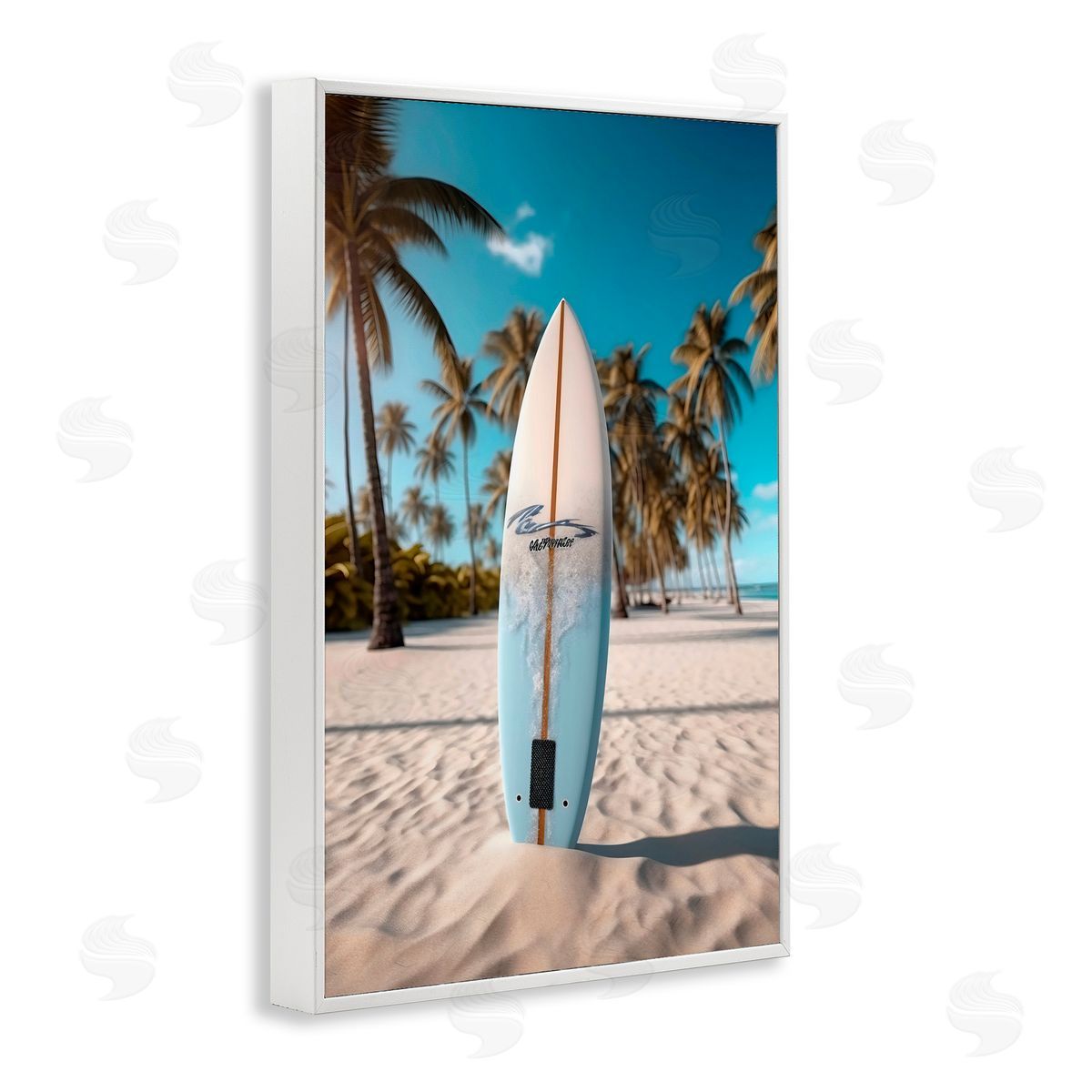 LSR Design Studio Standing Surfboard Coastal Blur White Frame Giclee Art Print