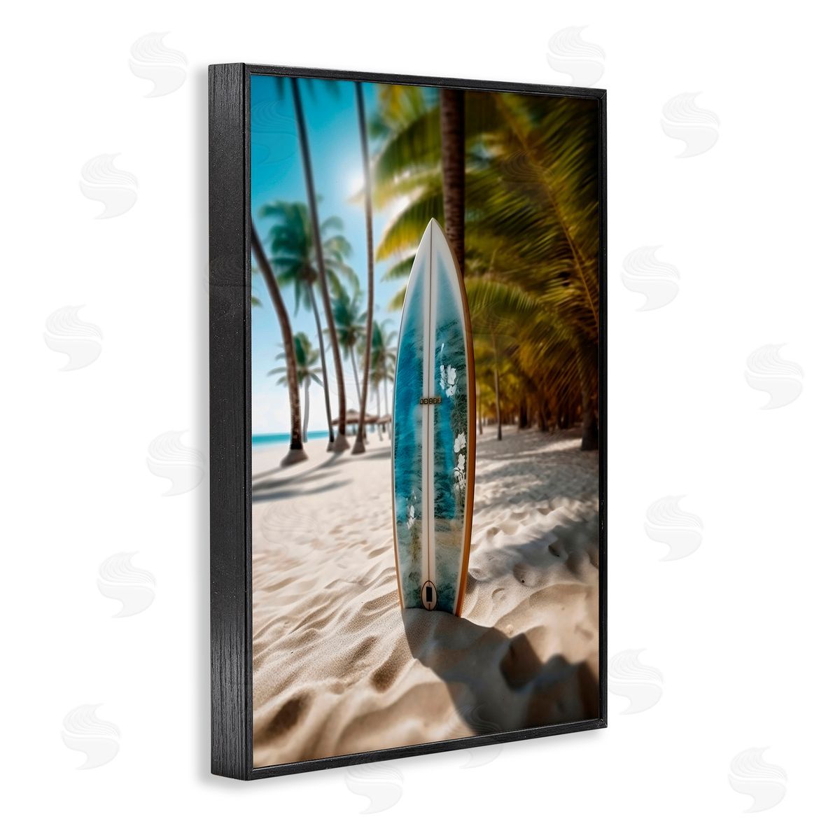 LSR Design Studio Blue Surfboard Coastal Blur Black Framed Giclee Art Print