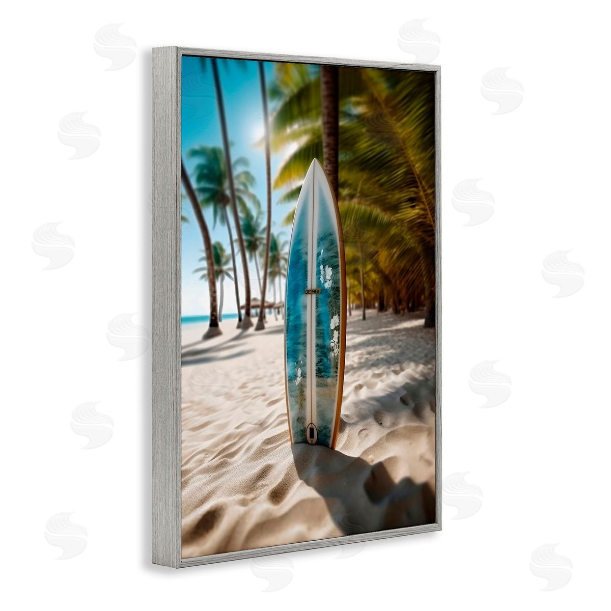 LSR Design Studio Blue Surfboard Coastal Blur Gray Framed Giclee Art Print