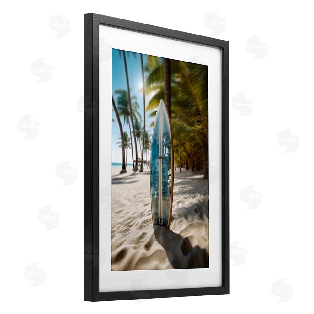LSR Design Studio Blue Surfboard Coastal Blur Black Framed Print Under Glass Art