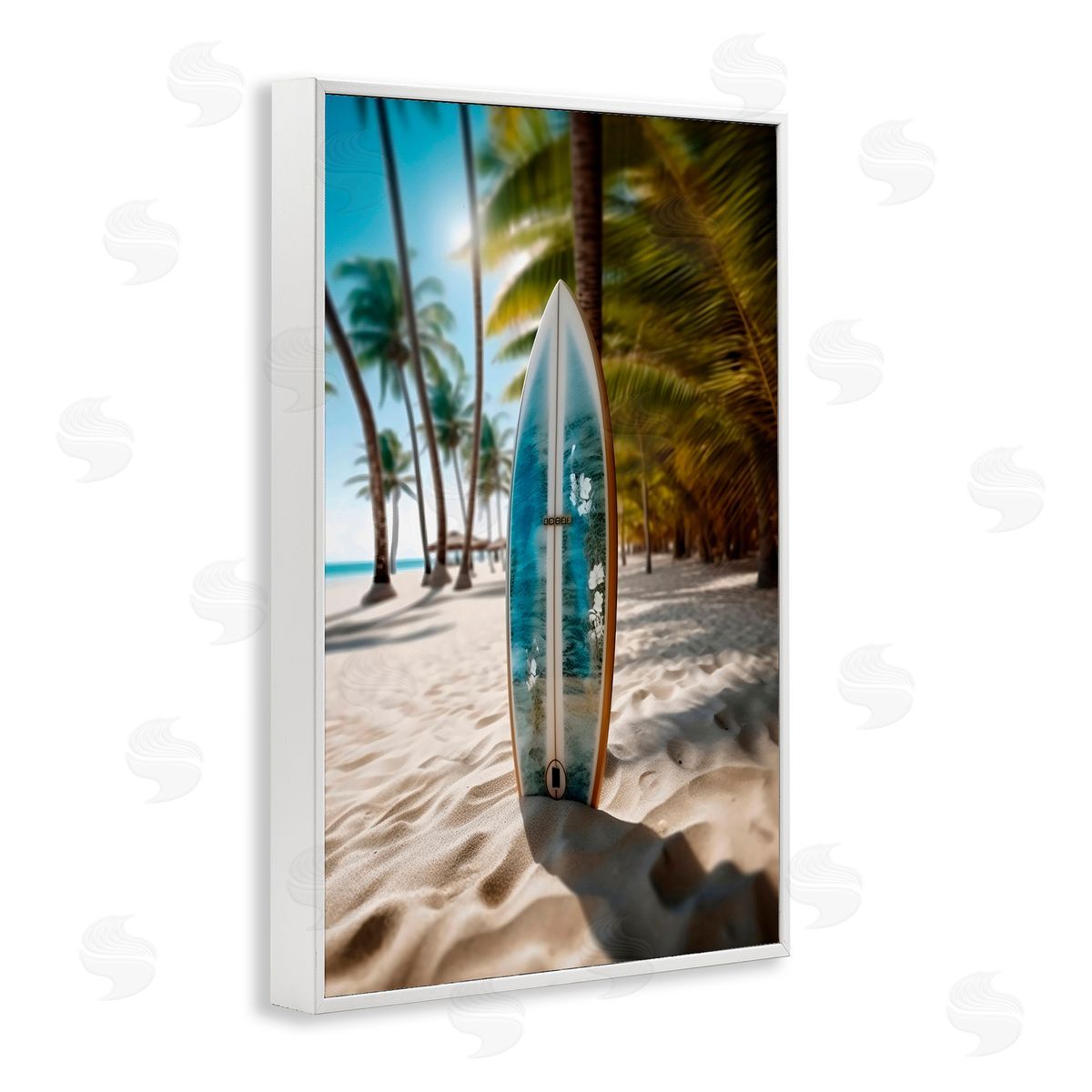 LSR Design Studio Blue Surfboard Coastal Blur White Frame Giclee Art Print