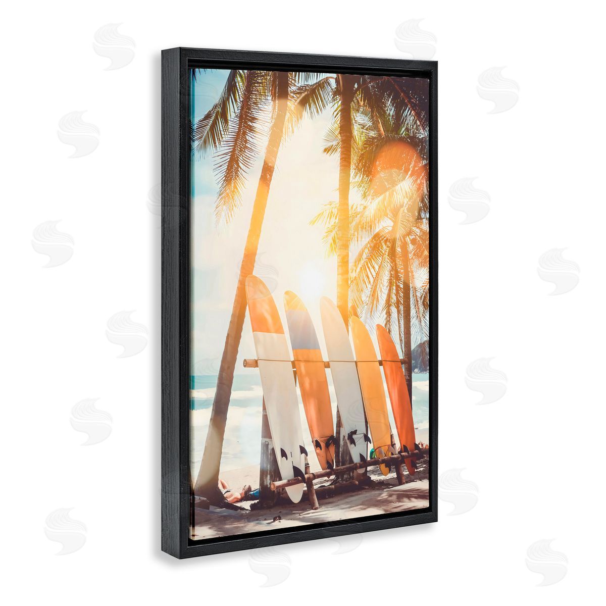 LSR Design Studio Glowing Bokeh Sunshine Surf Black Floating Frame Canvas Wall Art Print