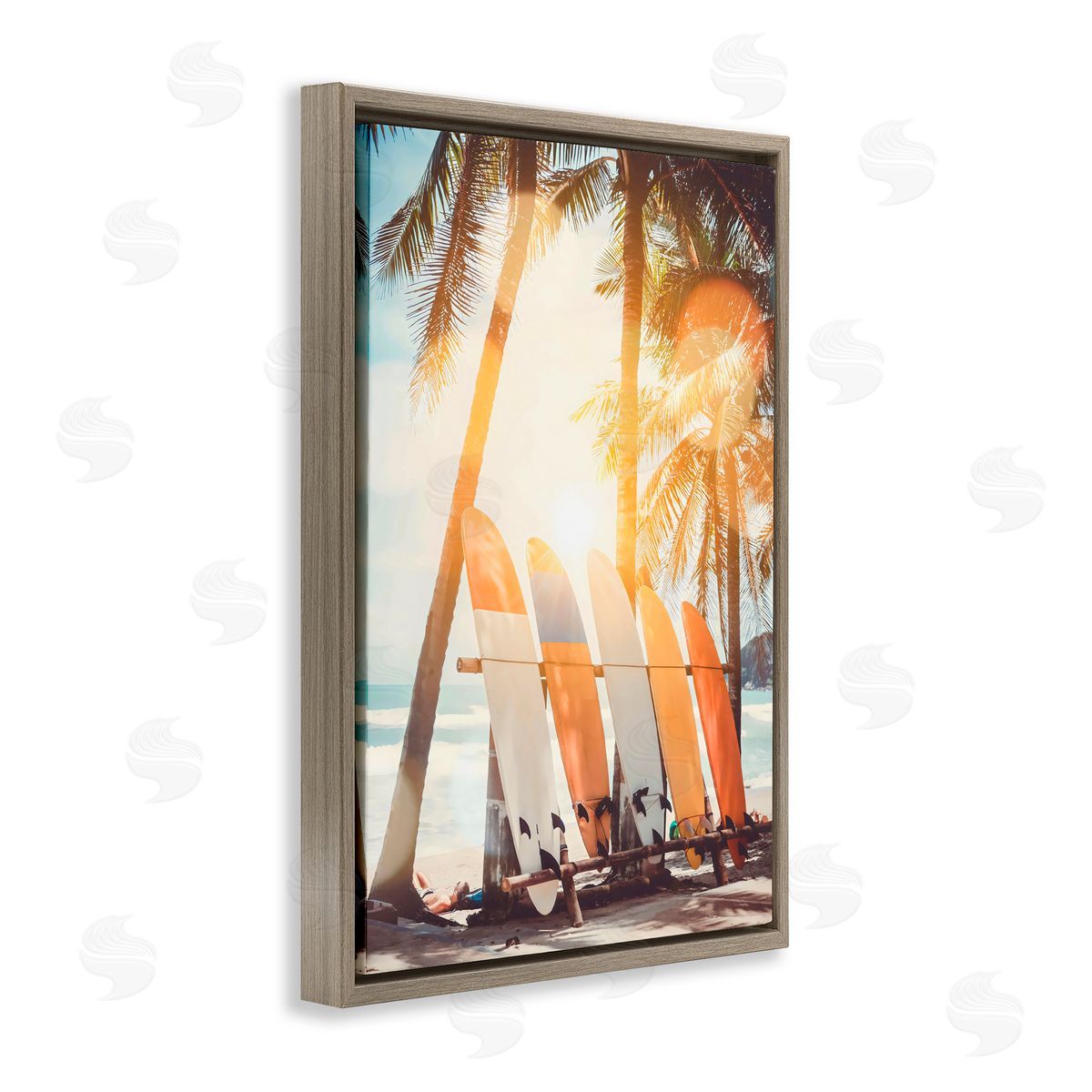 LSR Design Studio Glowing Bokeh Sunshine Surf Brown Floating Frame Canvas Art Print