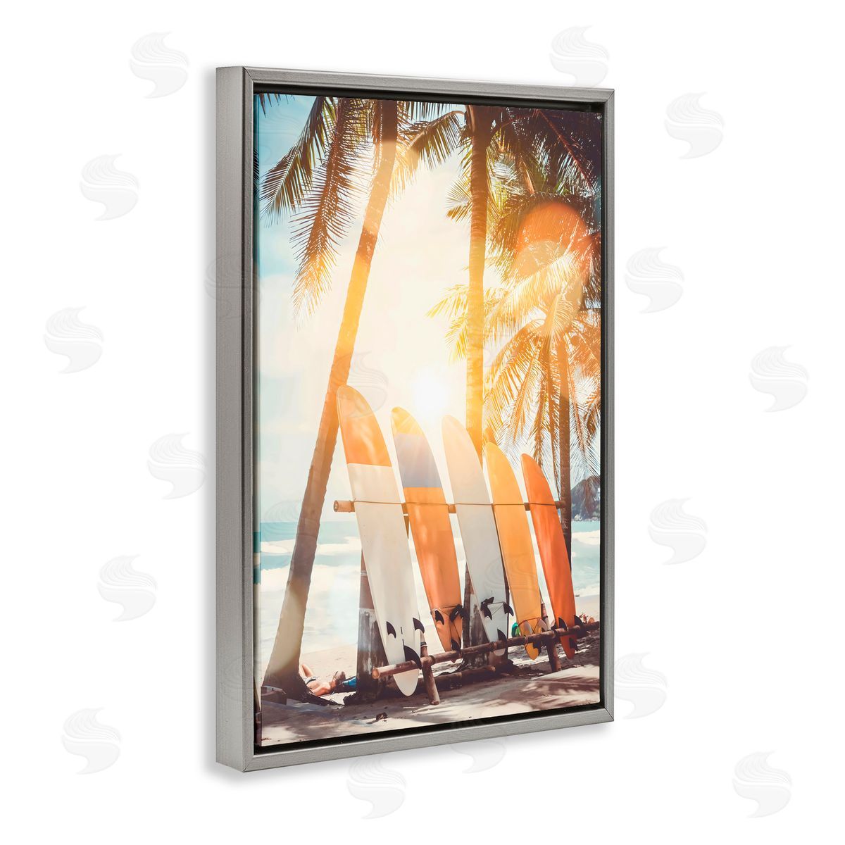 LSR Design Studio Glowing Bokeh Sunshine Surf Gray Floating Frame Canvas Art Print