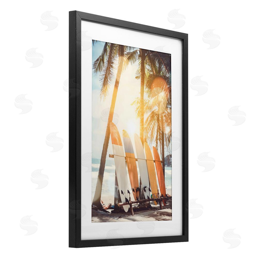 LSR Design Studio Glowing Bokeh Sunshine Surf Black Framed Print Under Glass Art