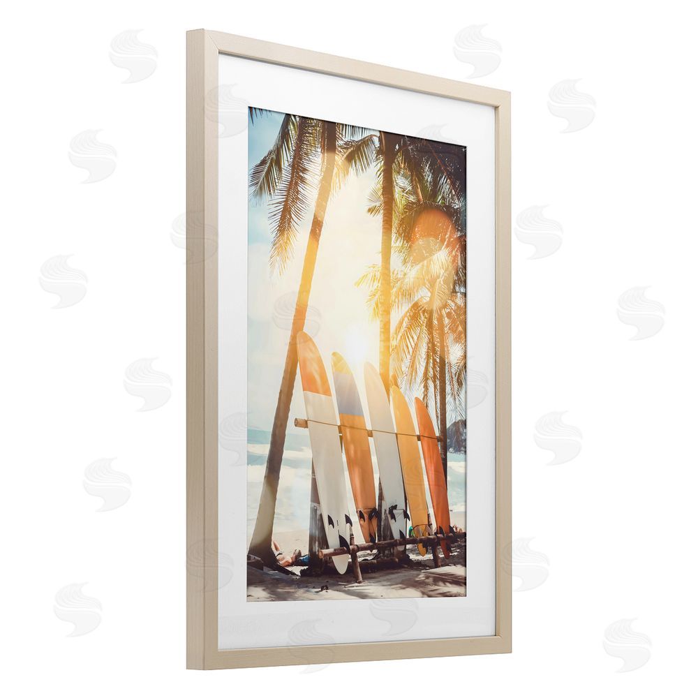 LSR Design Studio Glowing Bokeh Sunshine Surf Birch Framed Print Under Glass Art