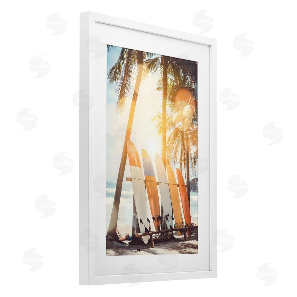 LSR Design Studio Glowing Bokeh Sunshine Surf White Framed Print Under Glass Art