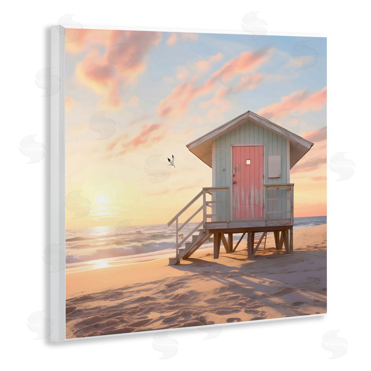 LSR Design Studio Pink Door Beach Hut Wall Plaque Art Print