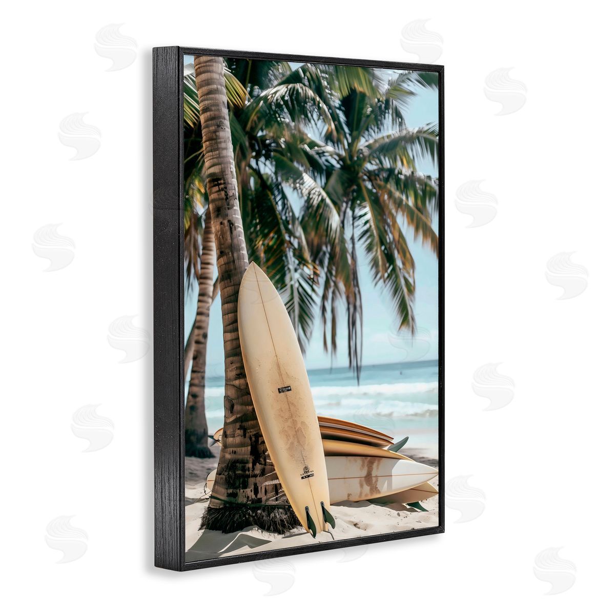LSR Design Studio Stacked Surfboards & Palm Tree Black Framed Giclee Art Print