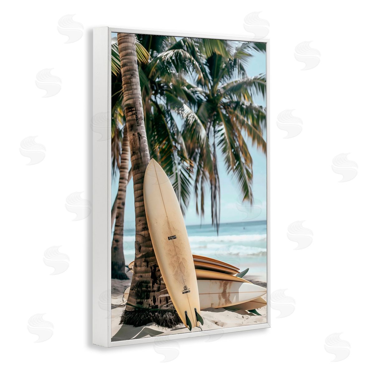 LSR Design Studio Stacked Surfboards & Palm Tree White Frame Giclee Art Print