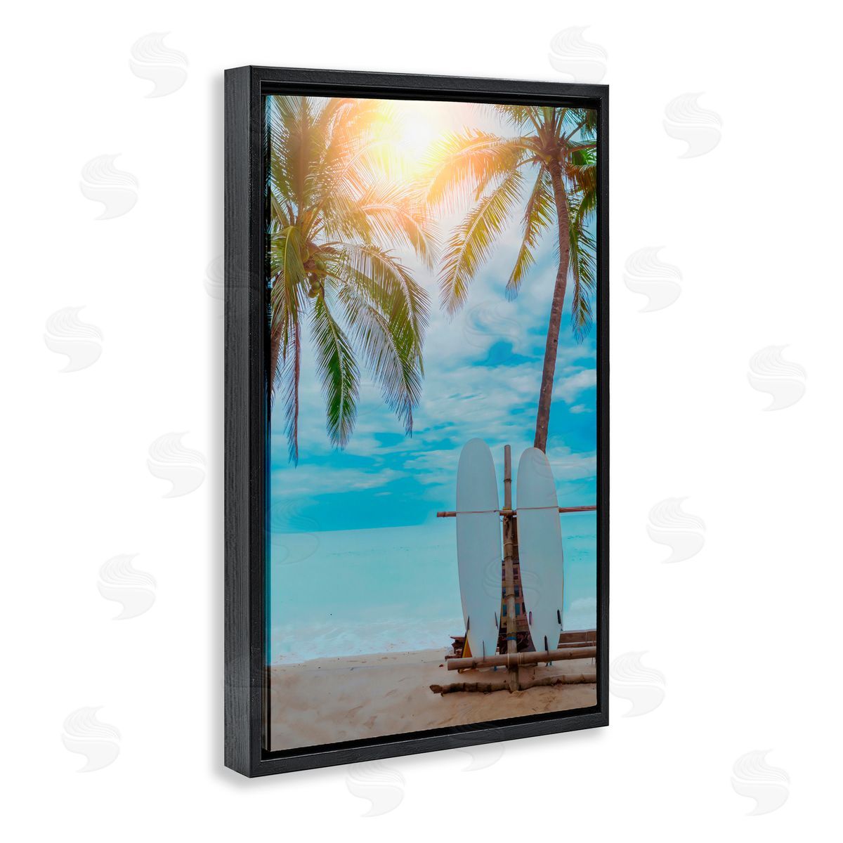 LSR Design Studio Surf For Two at Sunrise Black Floating Frame Canvas Wall Art Print