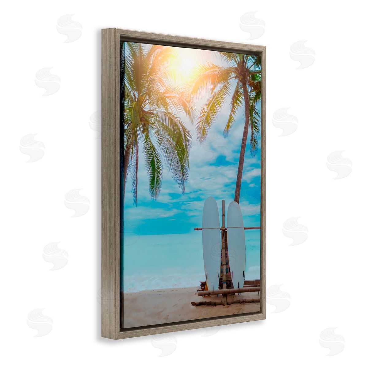 LSR Design Studio Surf For Two at Sunrise Brown Floating Frame Canvas Art Print