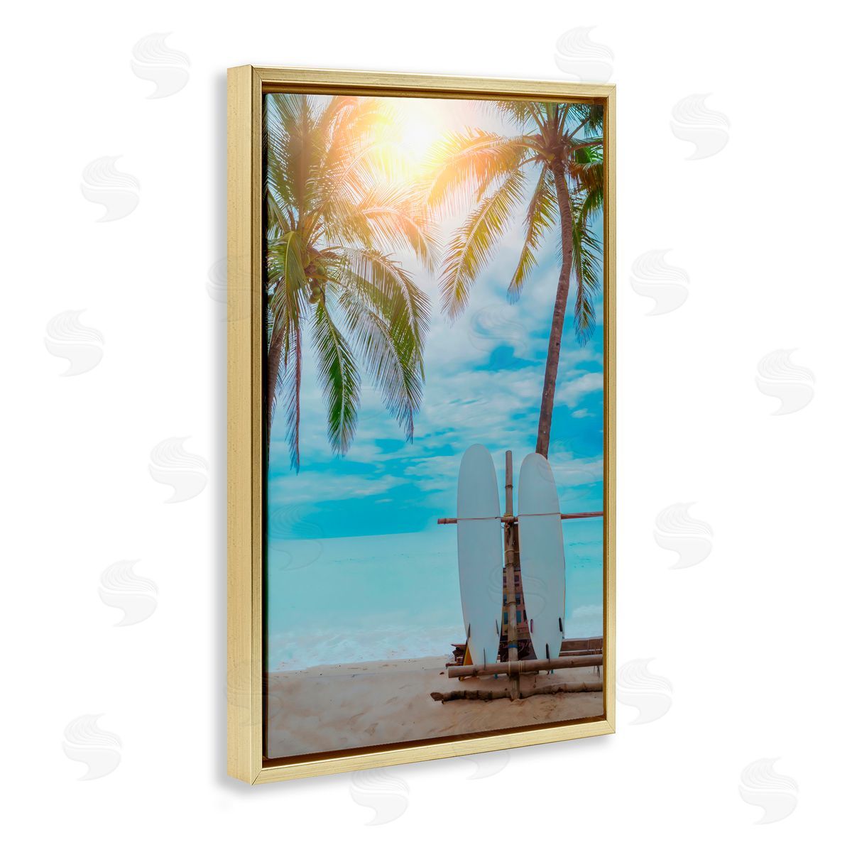 LSR Design Studio Surf For Two at Sunrise Gold Floating Frame Canvas Art Print
