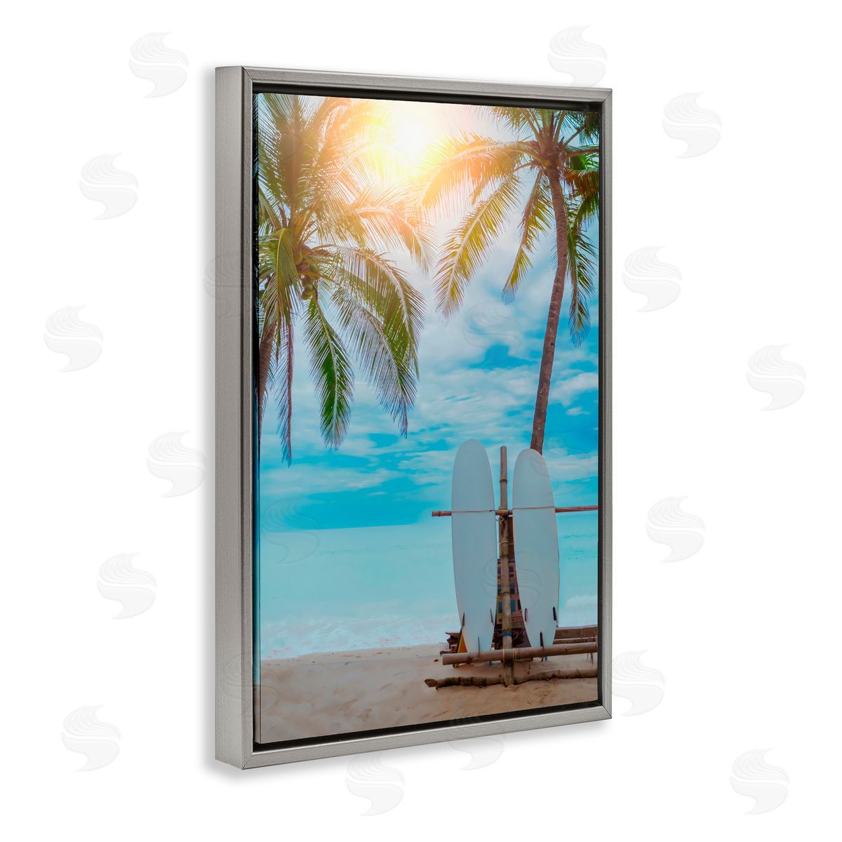 LSR Design Studio Surf For Two at Sunrise Gray Floating Frame Canvas Art Print