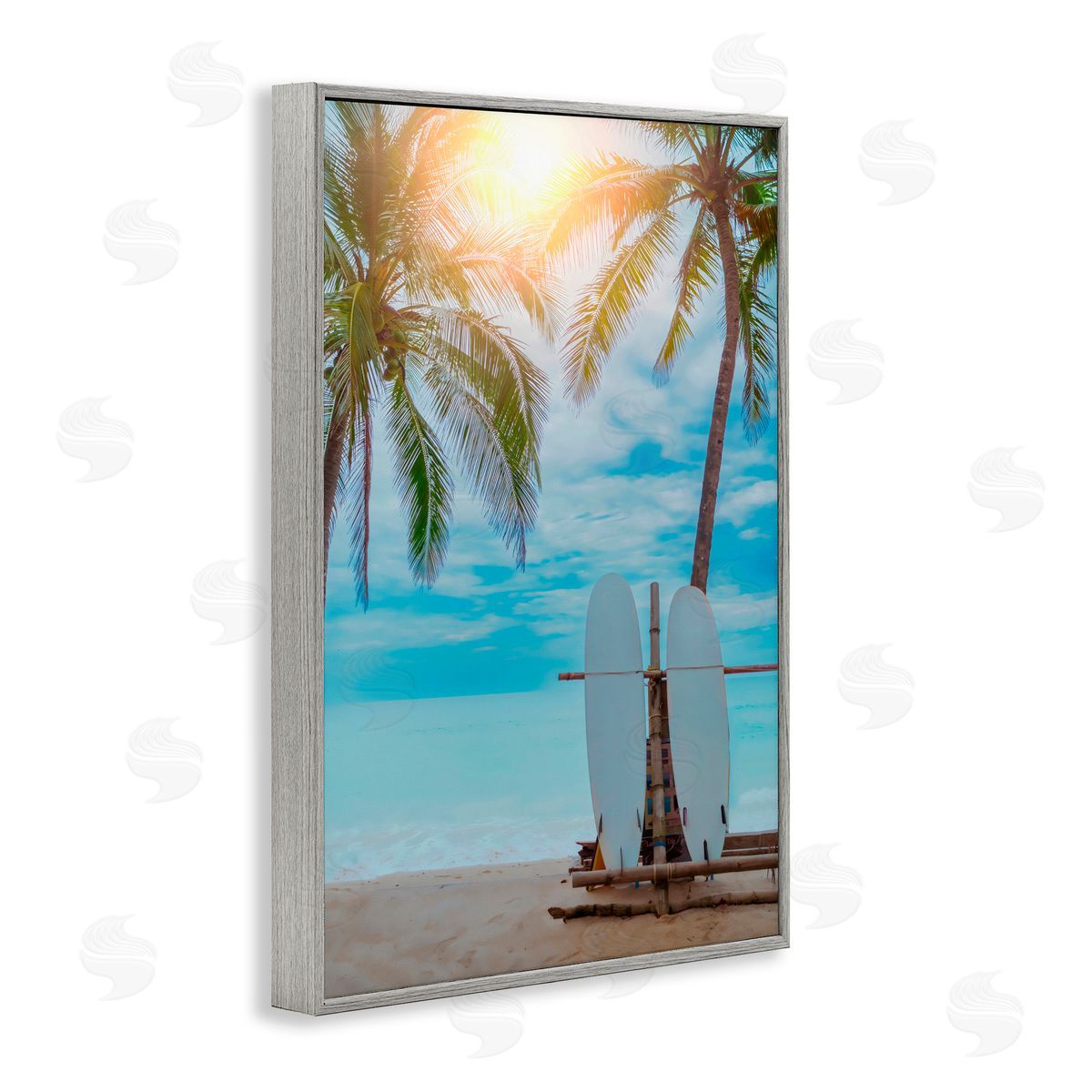 LSR Design Studio Surf For Two at Sunrise Gray Framed Giclee Art Print