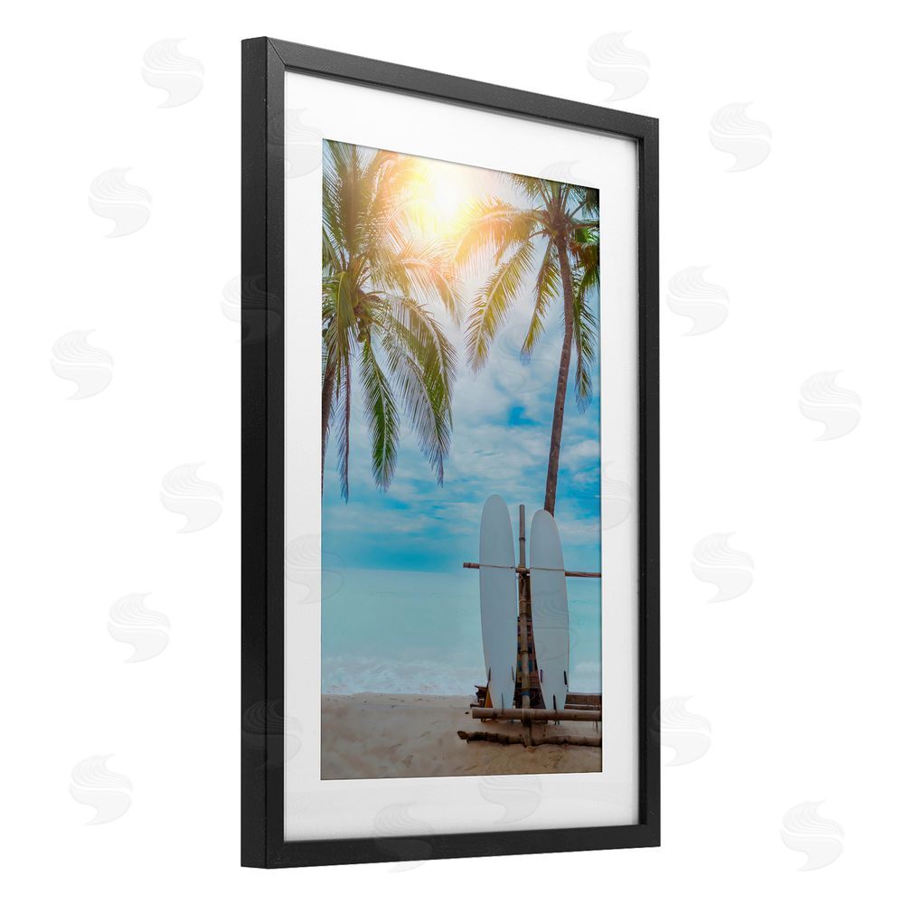 LSR Design Studio Surf For Two at Sunrise Black Framed Print Under Glass Art
