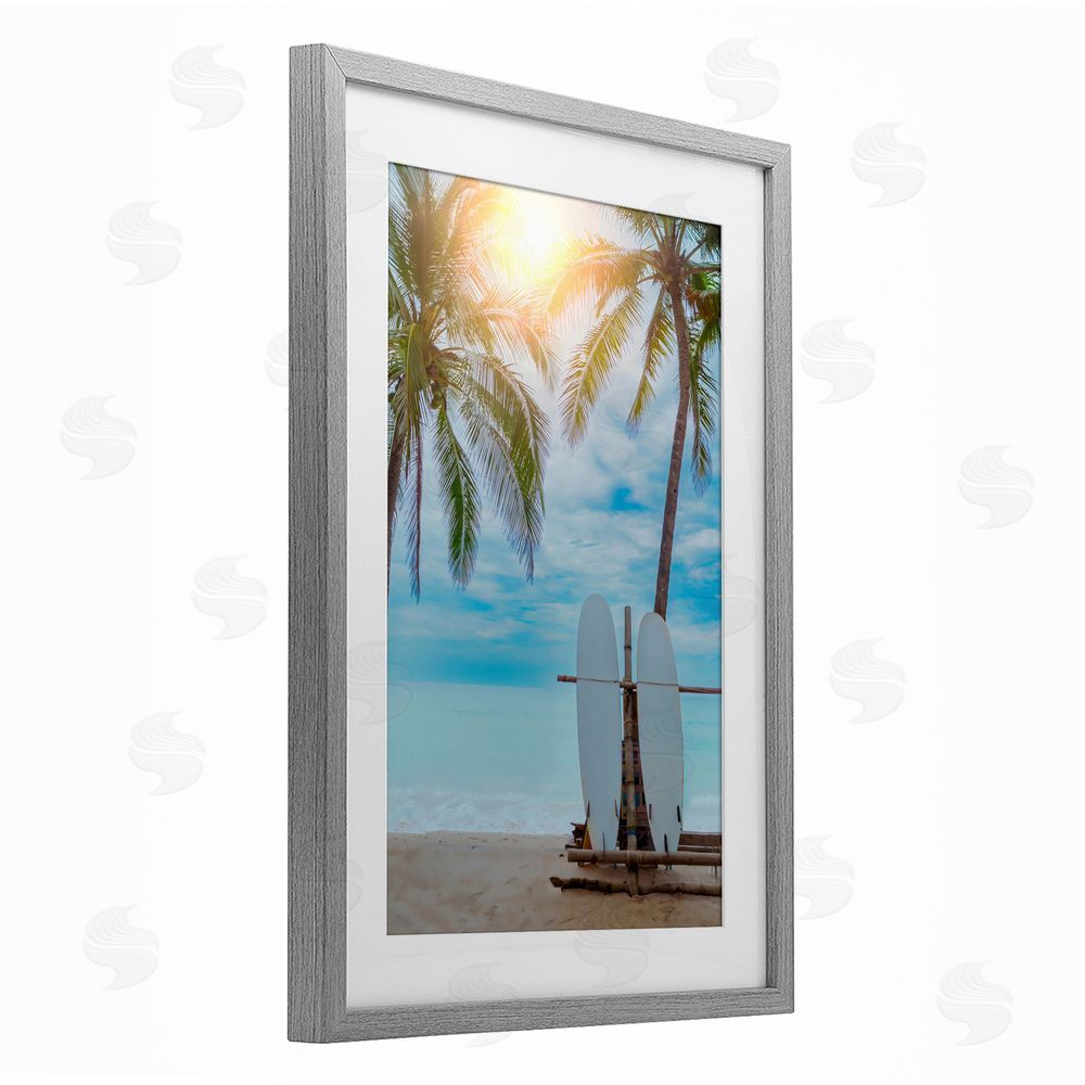 LSR Design Studio Surf For Two at Sunrise Gray Framed Print Under Glass Art