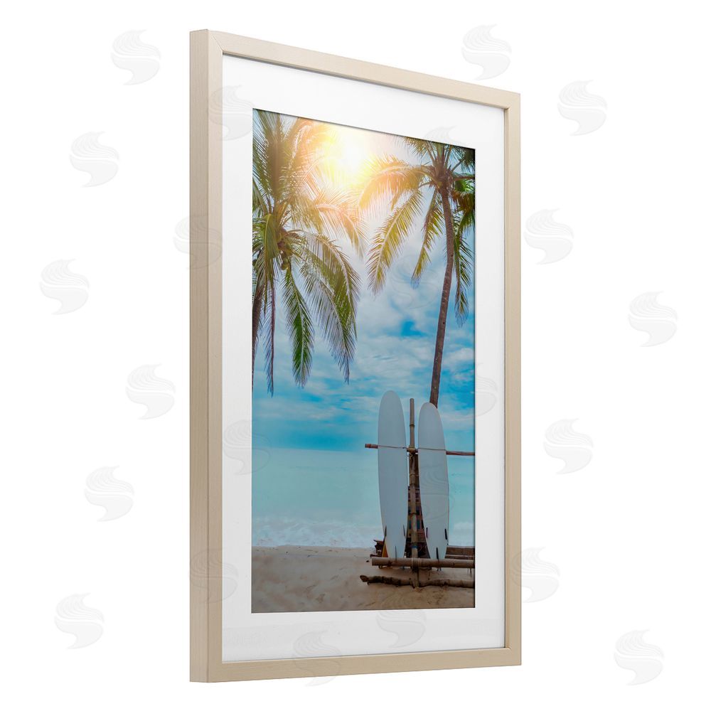 LSR Design Studio Surf For Two at Sunrise Birch Framed Print Under Glass Art