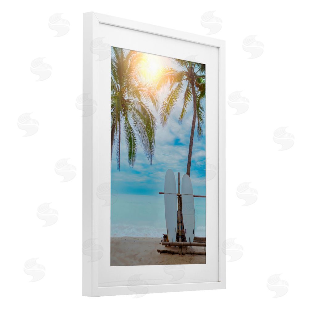 LSR Design Studio Surf For Two at Sunrise White Framed Print Under Glass Art