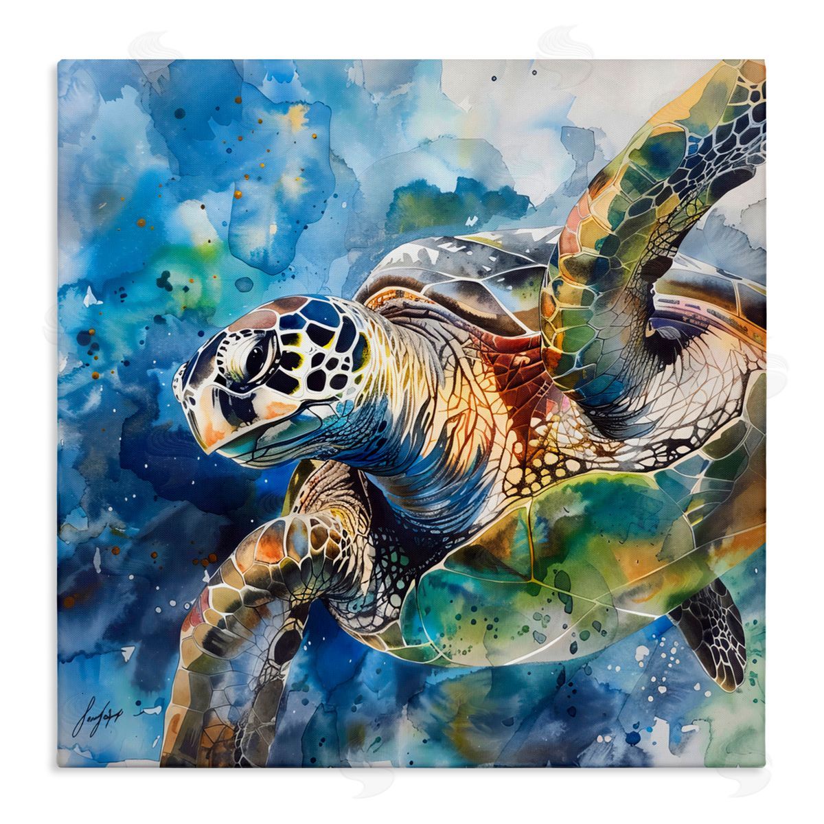 Creative Studio Watercolor Splatter Sea Turtle Canvas Wall Art Print