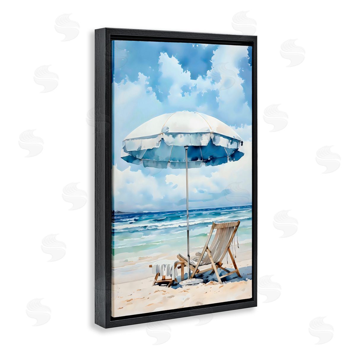 LSR Design Studio Calm Ocean Waves Vacation Black Floating Frame Canvas Wall Art Print