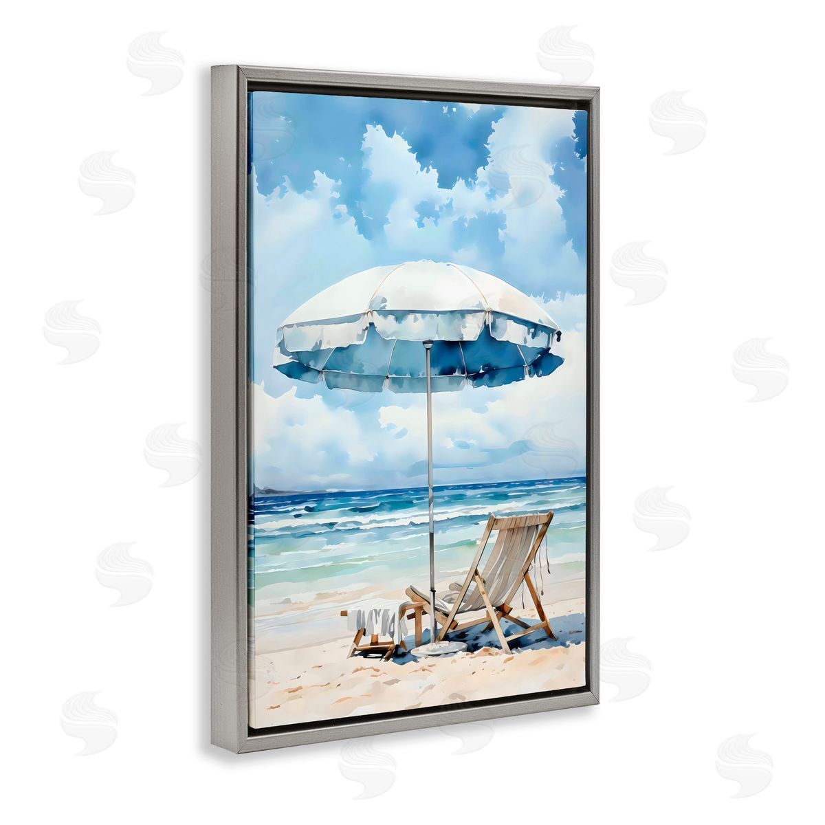 LSR Design Studio Calm Ocean Waves Vacation Gray Floating Frame Canvas Art Print