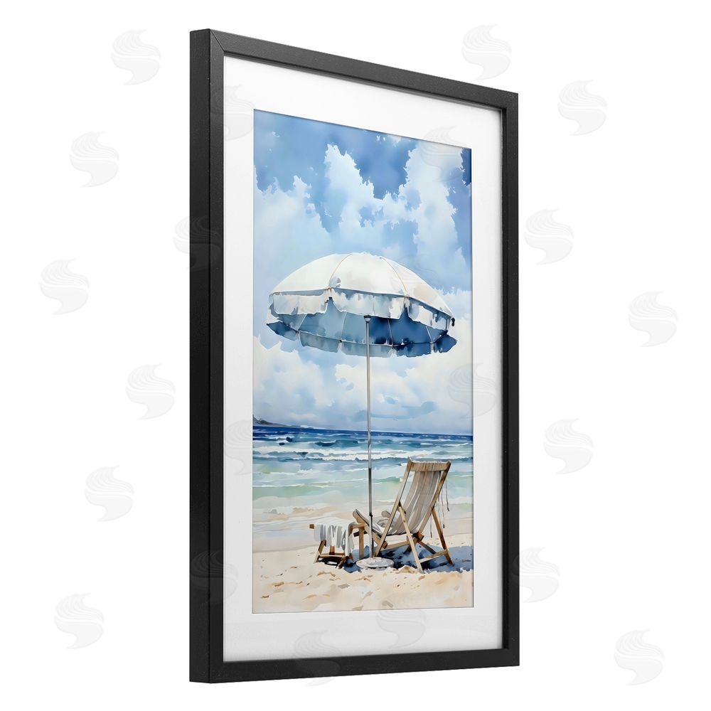 LSR Design Studio Calm Ocean Waves Vacation Black Framed Print Under Glass Art