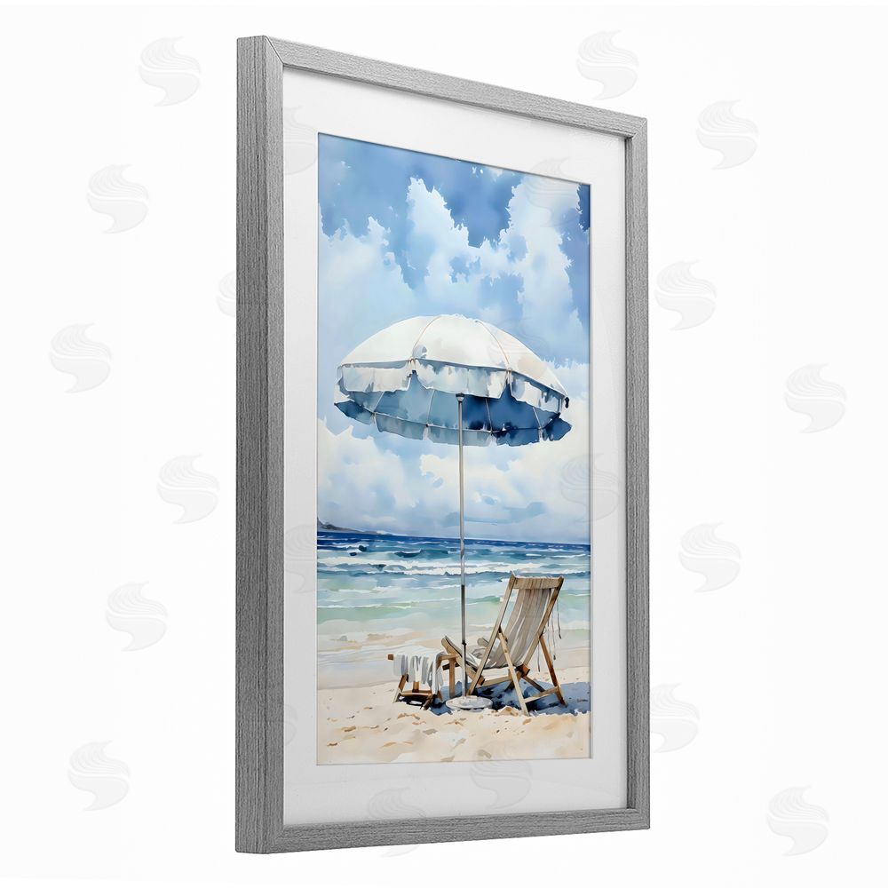 LSR Design Studio Calm Ocean Waves Vacation Gray Framed Print Under Glass Art