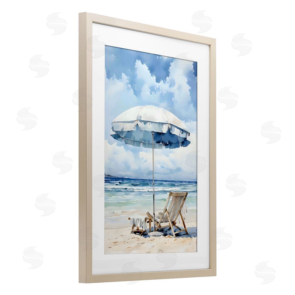 LSR Design Studio Calm Ocean Waves Vacation Birch Framed Print Under Glass Art