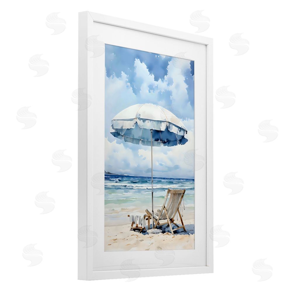 LSR Design Studio Calm Ocean Waves Vacation White Framed Print Under Glass Art
