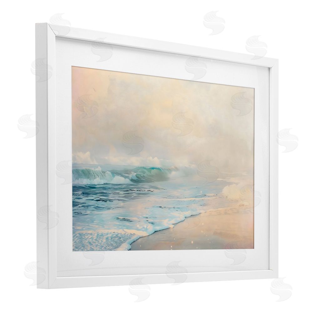 Creative Studio Pale Beach Fading Neutrals White Framed Print Under Glass Art