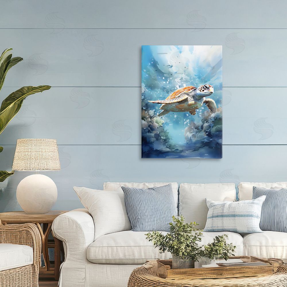 LSR Design Studio Ocean Waves Turtle Undersea Printed Wall Art in Room
