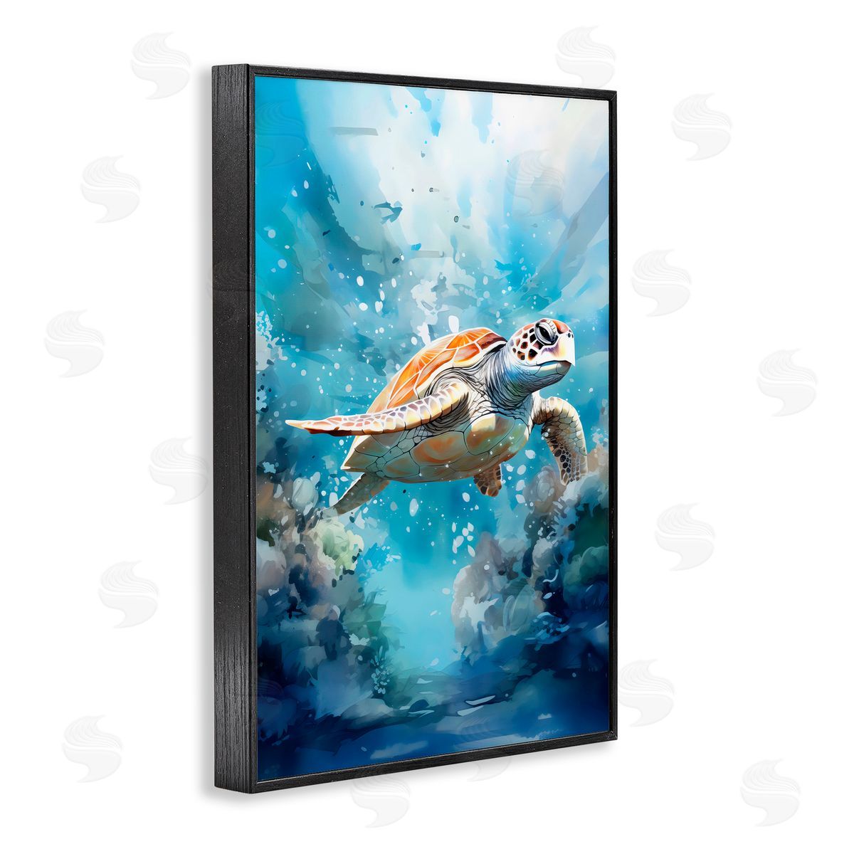 LSR Design Studio Ocean Waves Turtle Undersea Black Framed Giclee Art Print